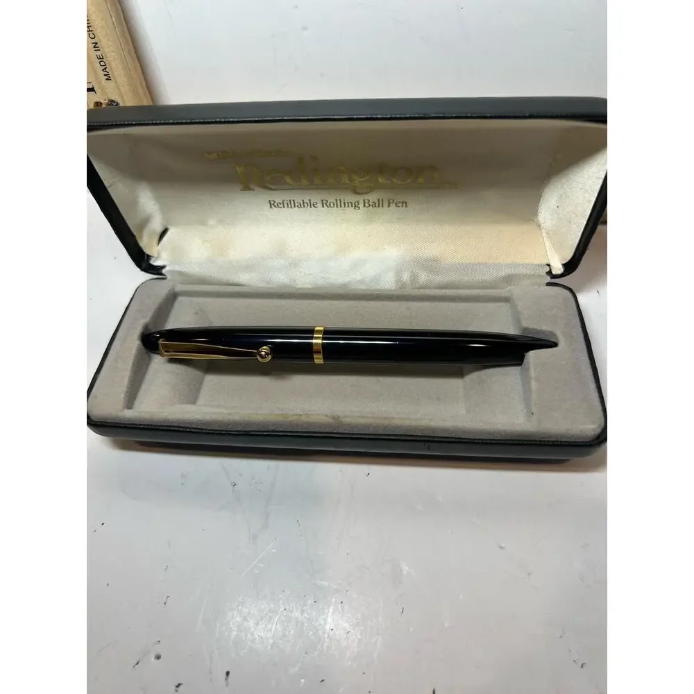 Vintage Sanford Redington Black & Gold Refillable Rolling Ball Pen with Case